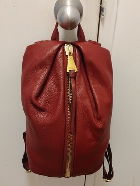 Aimee Kestenberg Red Pebbled Leather Backpack with Gold Trim